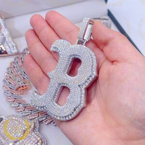 Custom Letter/Number 3D Unique Design ''B'' Shape Hip Hop Pendent, Iced Out Moissanite Unisex Birthday Gift Letter Pendent, Matching Pendent