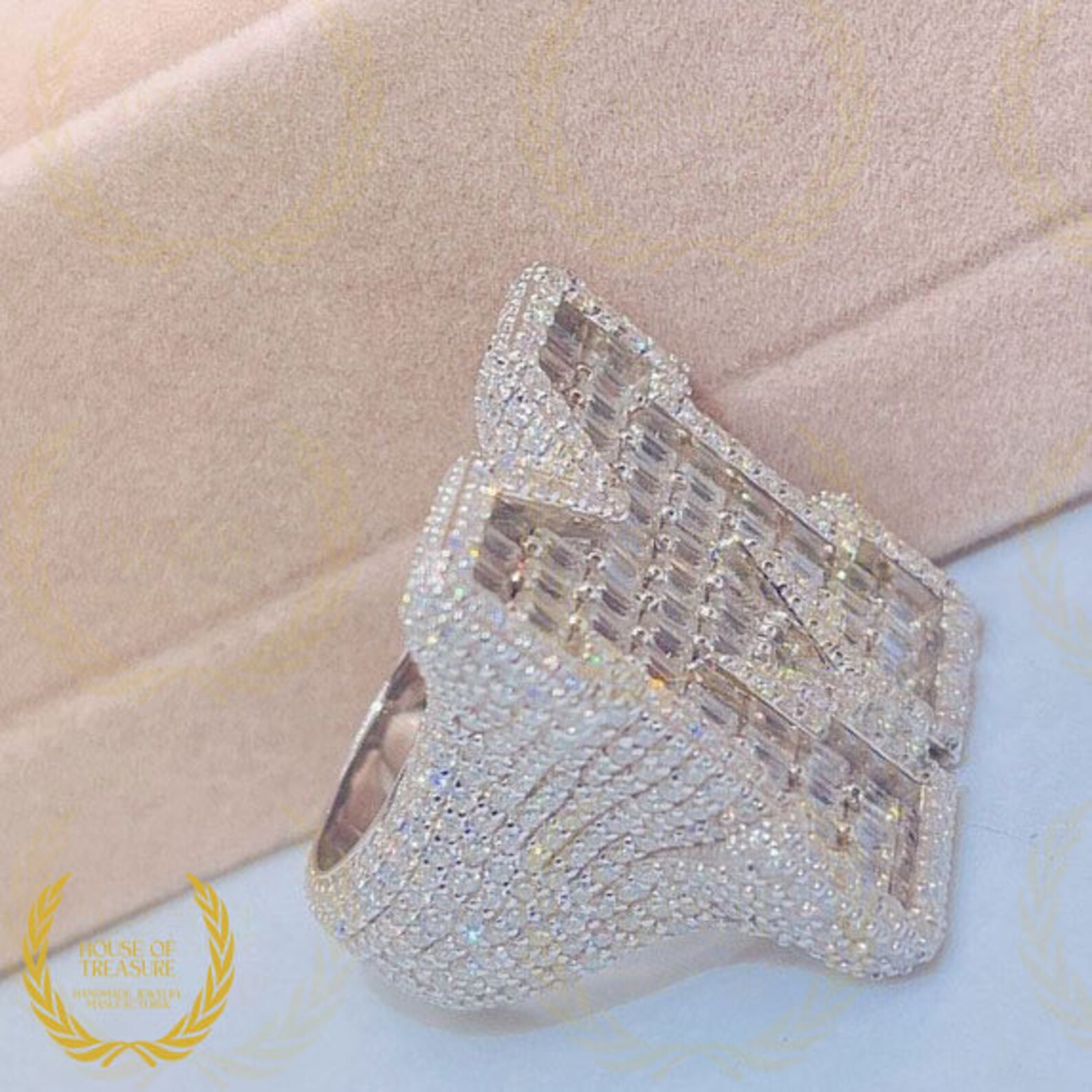 Unisex Custom Letter Iced Out Hip Hop Ring, Bustdown Dome Ring, 15CTW ...