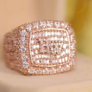 Fully Iced Out Hip Hop Custom Name/Numbers/Letter Championship Ring, VVS1 Colorless Moissanite Ring For Men's, Custom Bust down Hip Hop Ring