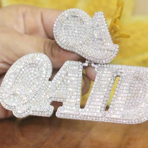 Custom Number/Name/Letter VVS Colorless Baguette Cut Moissanite Custom Bell Pendent, Iced Out Hip Hop Word Pendent, Real Diamond Gold Plated