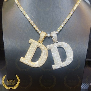 Custom Fully Iced Out Hip Hop Colorless Moissanite Pendent,14k Gold Plated ''D'' Shape Letter/Logo Birthday Gift Pendent Pass Diamond tester
