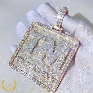 Iced Out 22.86CT VVS1 Colorless Round Moissanite Pendent, Hip Hop Pendent, Custom Letter Pendent, Custom Engraved Pendent, Pass Diamond Test