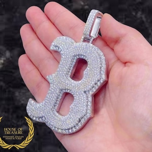 Iced Out Moissanite Same Custom Letter Hip Hop Pendant, 14K White Gold Plated x