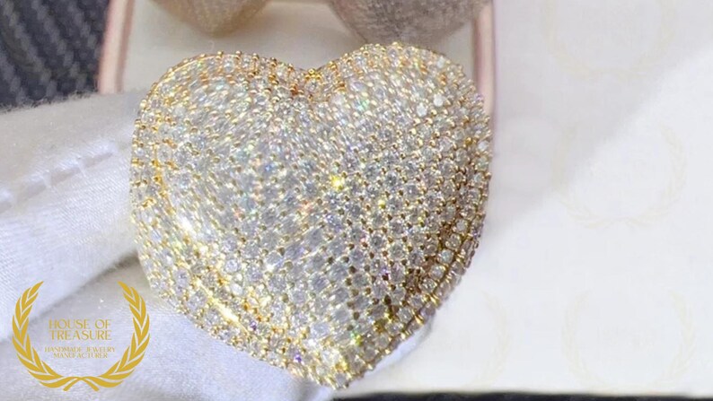 Fully Iced Out Beautiful Heart Shape Micro Insert Round VVS1 Colorless ...