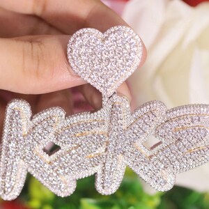 Custom Number/Name/Letter/Word VVS Colorless Moissanite Heart Bell Pendent, Alternate Real Diamond Gold Plated Iced Out Hip Hop Gift Pendent