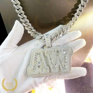 Iced Out Hip Hop Custom Letter/Name/ Pendent, 29.45CT VVS1 Colorless Baguette Moissanite Halo Pendent, 14k Gold Plated Birthday Gift Pendent
