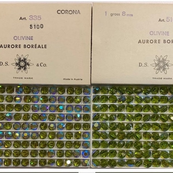 Olivine AB, 7mm 6, 144 beads, 8 mm 6, 144 beads, Vintage, Swarovski factory packs, Art 5100