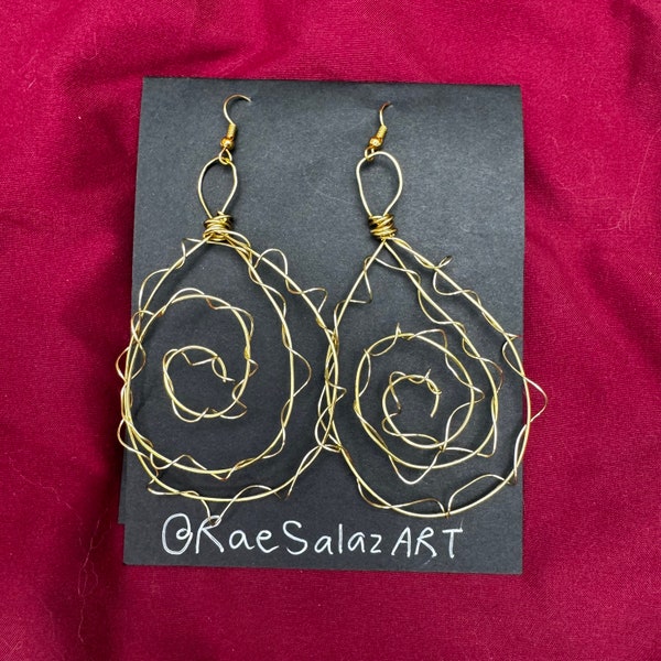 Wire Wrapped Swirly Gold Hoop Earrings