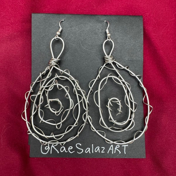 Wire Wrapped Swirly Silver Hoop Earrings