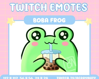 Kawaii green frog boba emote for Twitch streamers, Discord, Youtube | Frogs Emote | Stream Assets | Instant Download