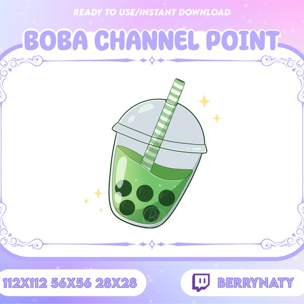 Boba Channel Point for Twitch Streamers | Cheer Points Redeem | Twitch Emote | Stream Asset | Green Bubble Tea, Matcha | Instant Download