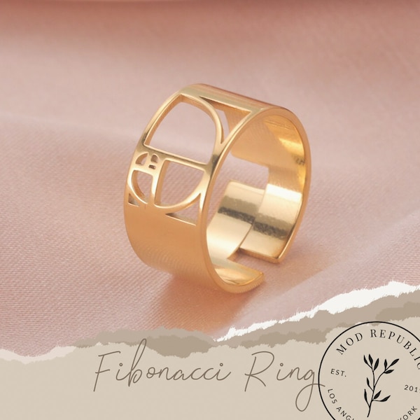 Fibonacci Spiral Golden Ratio Ring - Sacred Geometry Jewelry | Adjustable Stainless Steel Fibonacci Ring | Golden Ratio Ring for Women
