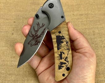 Deer Pocket Knife, Hunter Pocket Knife, Gift for Him, Fathers Day Gift, Engraved Gift, Engraved Pocket Knife, Gift for Father