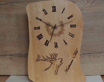 Horloge en bois, horloge murale, horloge individuelle, motif souhaité, horloge souhaitée, unique,