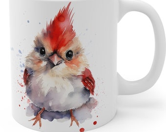 Baby Bird Cardinal Coffee Mug Gift for Bird Lovers Water Color