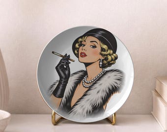 Pop Art Decorative Wall Plate 10 Inch – Vintage Glam Woman Art Plate for Statement Gallery Wall Decor Gift