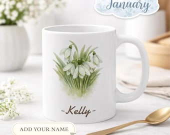 Custom Mug Birth Flower 11oz | Personalized Your Name Watercolor Floral Coffee