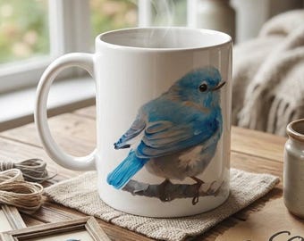 Watercolor Baby Blue Bird Ceramic 11oz Mug Gift for Bird Lovers
