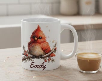 Personalized Cardinal Mug 11oz, Custom Name Bird Mug, Baby Cardinal Gift, Bird Lover Gift, Mom Gift, Cozy Coffee Cup, Nature Mug