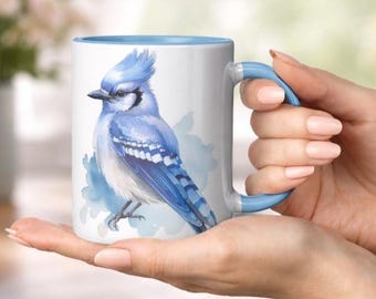 Watercolor Animal Baby Blue Jay Bird 11oz Coffee Mug Gift for Bird Lovers Water Color