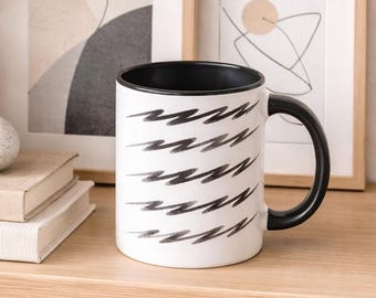 Black Accent Mug 11oz – Abstract Watercolor Zig Zag Coffee Mug, Modern Home Decor Mug, Minimalist Gift for Her or Him
