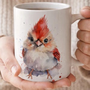水彩動物ベビーバードカーディナル11オンスコーヒーマグ鳥愛好家へのギフト水彩画