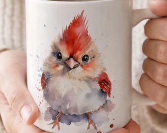 Watercolor Animal Baby Bird Cardinal 11oz Coffee Mug Gift for Bird Lovers Water Color