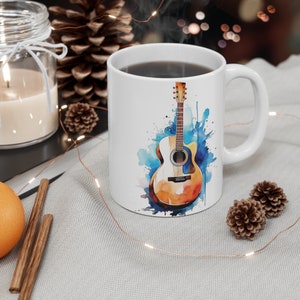 Guitar Acoustic Cool 11oz Coffee Mug Gift for Musicians Music Teachers Water Color image 7