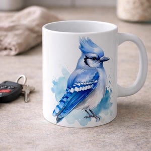 Watercolor Animal Baby Blue Jay Bird 11oz Coffee Mug Gift for Bird Lovers Water Color
