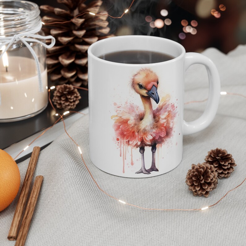 Watercolor Animal Cute Flamingo 11oz Coffee Cup Mug for Gift Watercolor Flamingo Lovers image 8