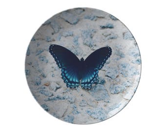 Blue Butterfly Decorative Plate, 10 Inch Nature Plate, Butterfly Gift for Mom, Garden Decor Plate, Cottagecore Kitchen Decor