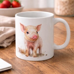 Watercolor Animal Cute Pig Piglet 11oz Coffee Mug Gift for Pig Lovers