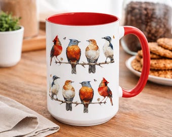 Watercolor Songbirds Mug Accent Coffee Mug | Cardinals, Finches, Chickadees