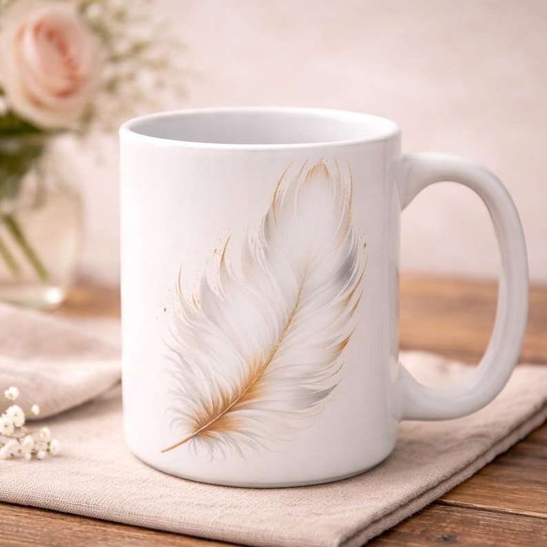 Angel Feather White Watercolor 11oz Coffee Mug Gift image 1
