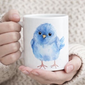 Watercolor Animal Baby Blue Bird 11oz  Coffee Mug: Watercolor Bird Lover Gift