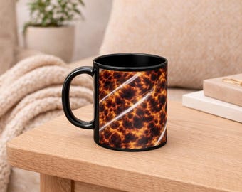 Tortoise Shell Coffee Mug, Black Ceramic Mug 11oz, Fashion Animal Print Mug, Trendy Neutral Home Decor Gift, Stylish Coffee Cup