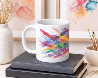 Abstract Watercolor Coffee Mug, Modern Art Ceramic Mug, Colorful Paint Stroke Mug, Minimal Home Decor Gift, Artist Gift Mug