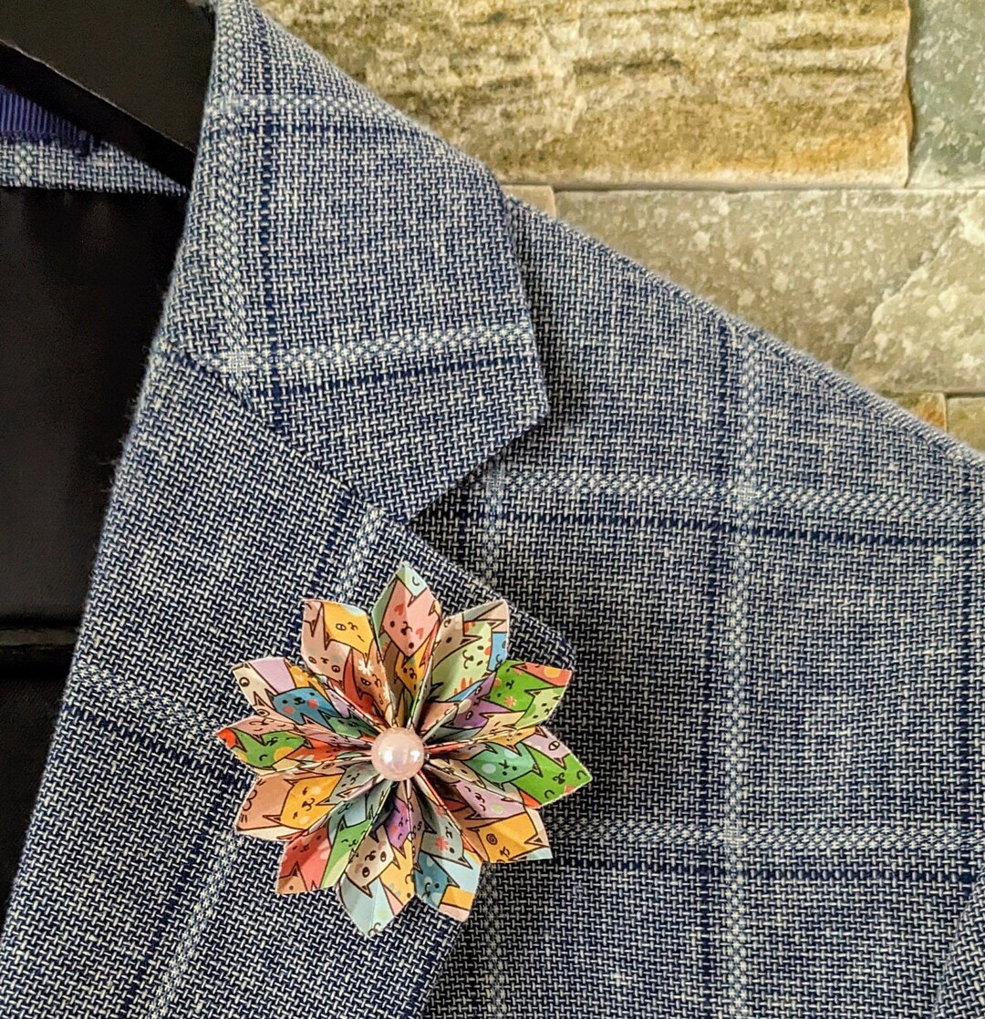 Kitty Paper Flower Lapel Pin: Cat Pattern Brooch - Etsy