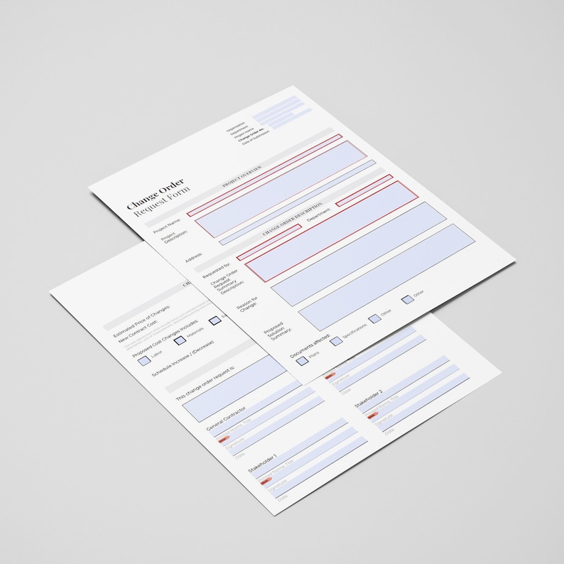 Change Order Request Form for Construction Projects Capture Approval