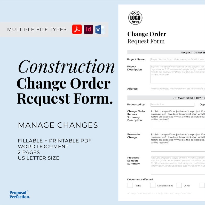 Change Order Request Form for Construction Projects Capture Approval