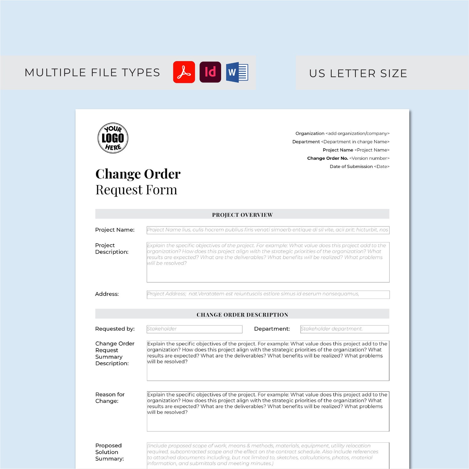 Change Order Request Form for Construction Projects Capture Approval