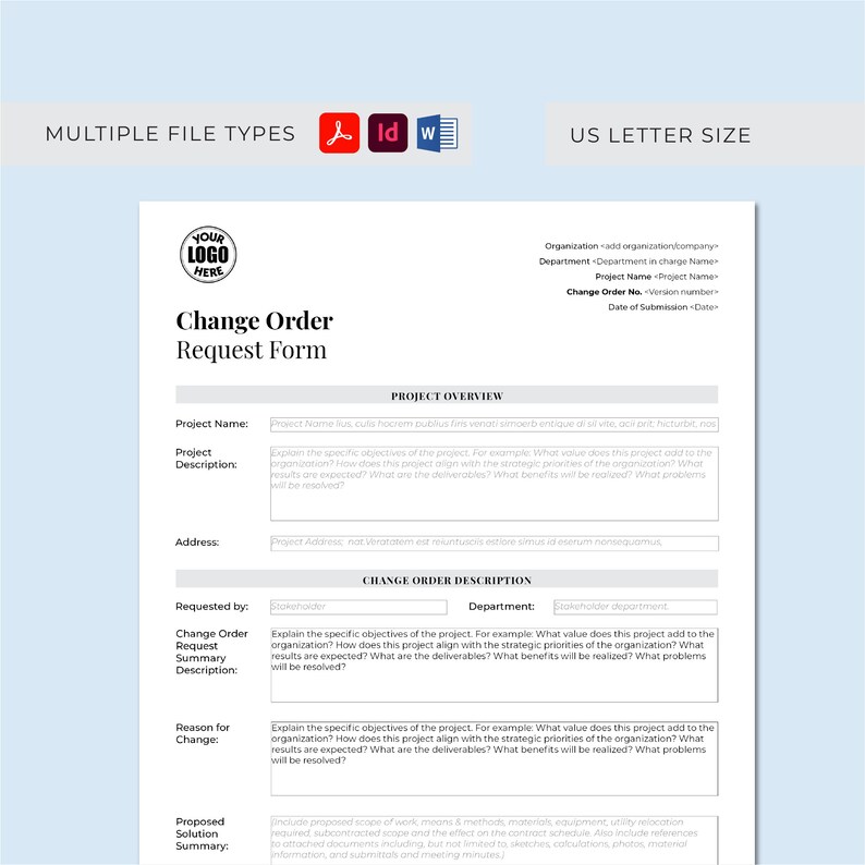 Change Order Request Form for Construction Projects Capture Approval