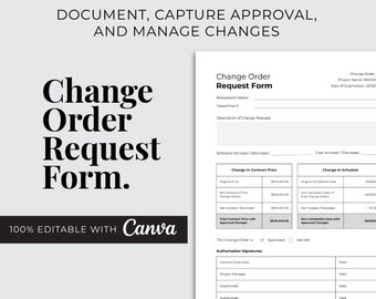 Change Order Form Template for Project Management | Designed in Canva 100% Editable