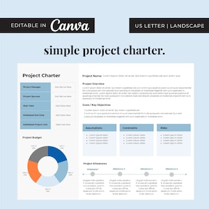 Carta de proyecto simple y profesional Plantilla Canva personalizable y descarga instantánea / Carta de proyecto para aprobación de proyectos Documentos PMBOK