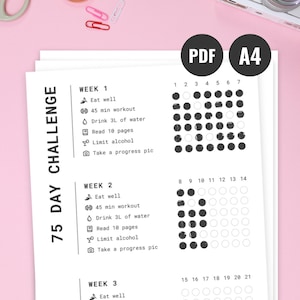 75 Day Soft Challenge Tracker Minimalist Printable Digital PDF