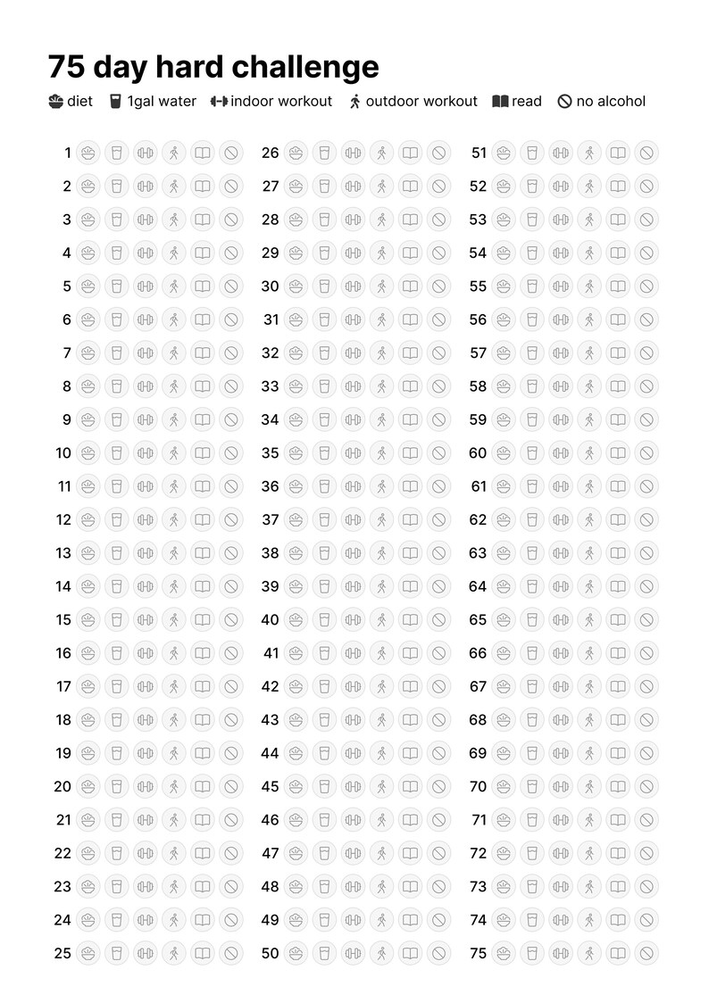 75 Day Hard Challenge Tracker Minimalist Printable Digital PDF Etsy 75 Day Hard Challenge Tracker Minimalist Printable Digital PDF Etsy