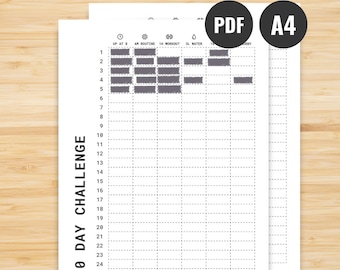 Proyecto Rastreador de desafíos de 50 días PDF digital imprimible minimalista