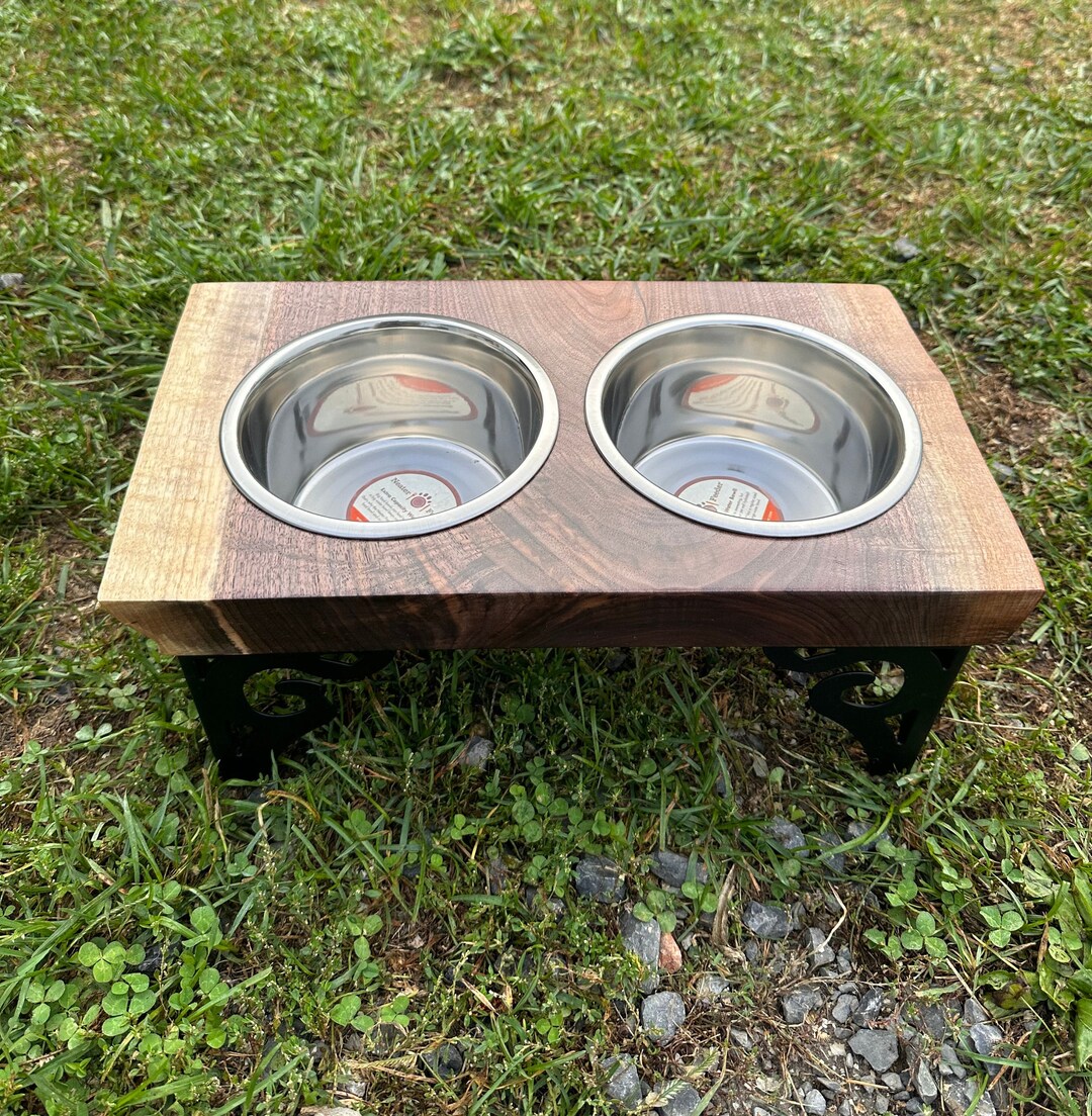 Elevated Live Edge Walnut Dog Food Bowl Stand Etsy