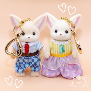 Calico Critters Couple&#39;s Keychain Set | Cute Handmade Bag Charm | Custom Sylvanian Families Fox Charms | Kawaii Aesthetic