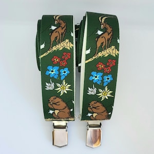 Suspenders 35 mm wide with strong clips, in green hiker design